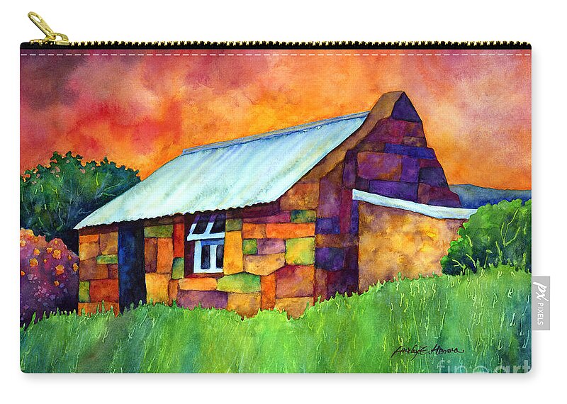 Whimsical Zip Pouch featuring the painting Blue Roof Cottage by Hailey E Herrera