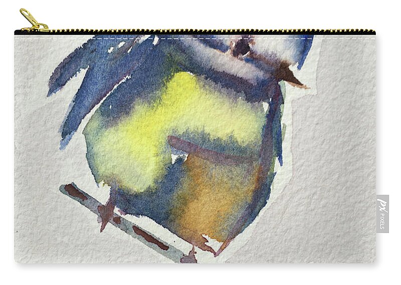 Blue Tit Zip Pouch featuring the painting Blue by Roxy Rich