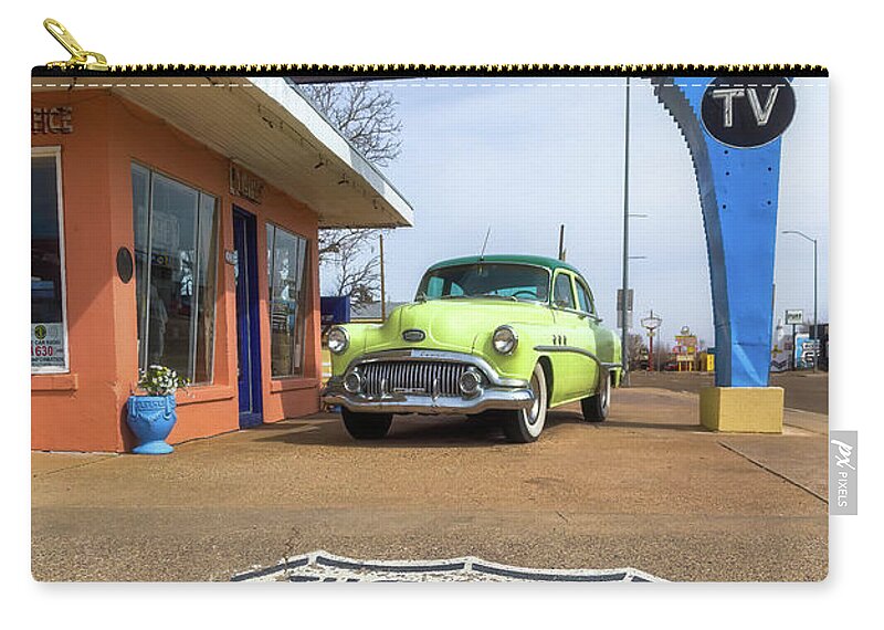 Blue Swallow Motel Zip Pouch featuring the photograph Blue Swallow Motel - Rt 66 by Darren White