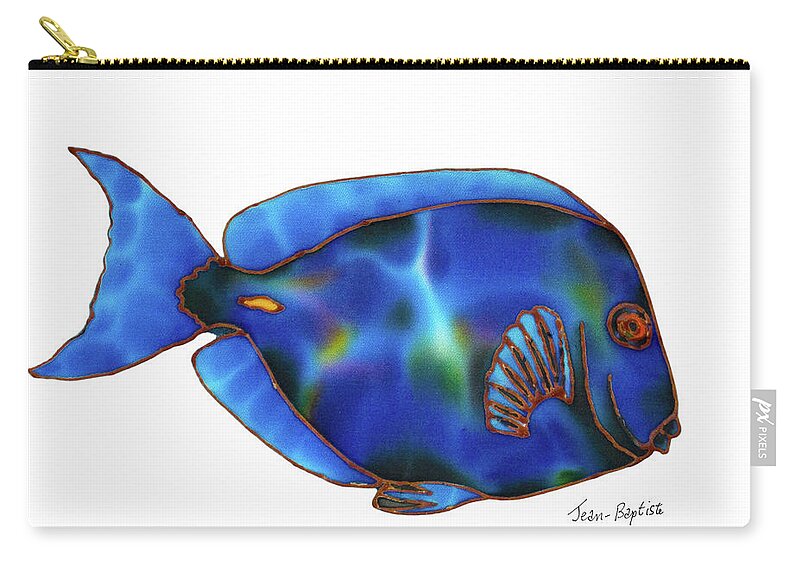 Blue Tang Zip Pouch featuring the painting Blue Tang white background by Daniel Jean-Baptiste