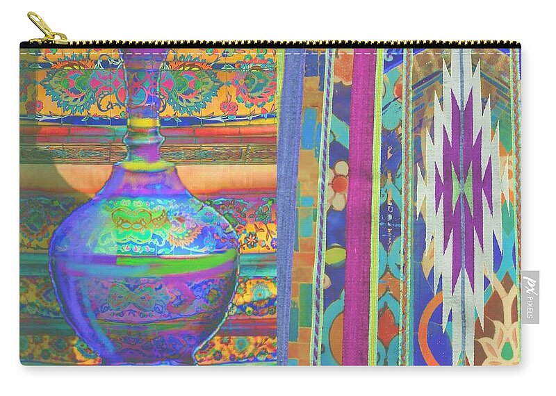 Mixed Media Zip Pouch featuring the mixed media Blue urn by Seema Z