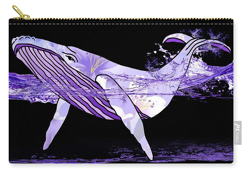 Purple Zip Pouch featuring the mixed media Blue Whale's Beauty by Kelly Mills