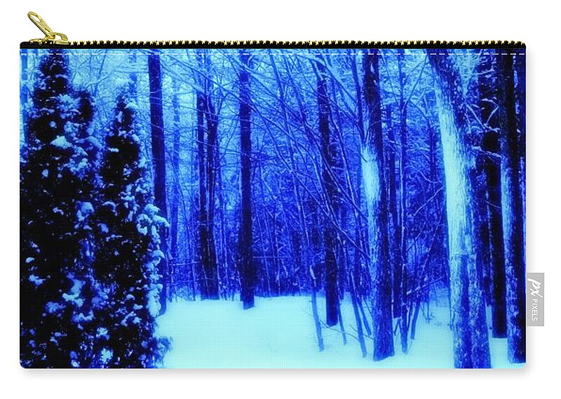 Winter Zip Pouch featuring the mixed media Blue Winter Photo 180 by Lucie Dumas