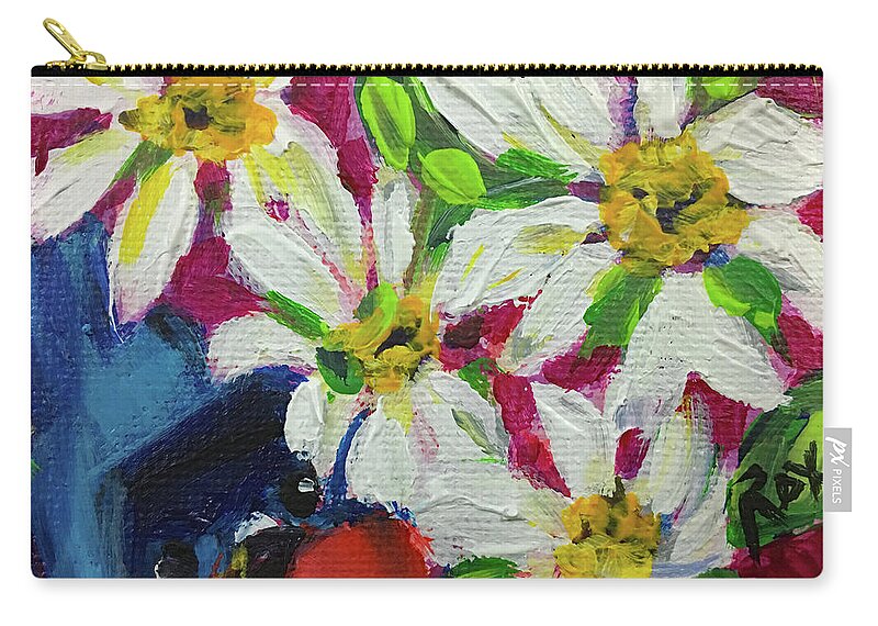 Bluebird Zip Pouch featuring the painting Bluebird in Daisies by Roxy Rich