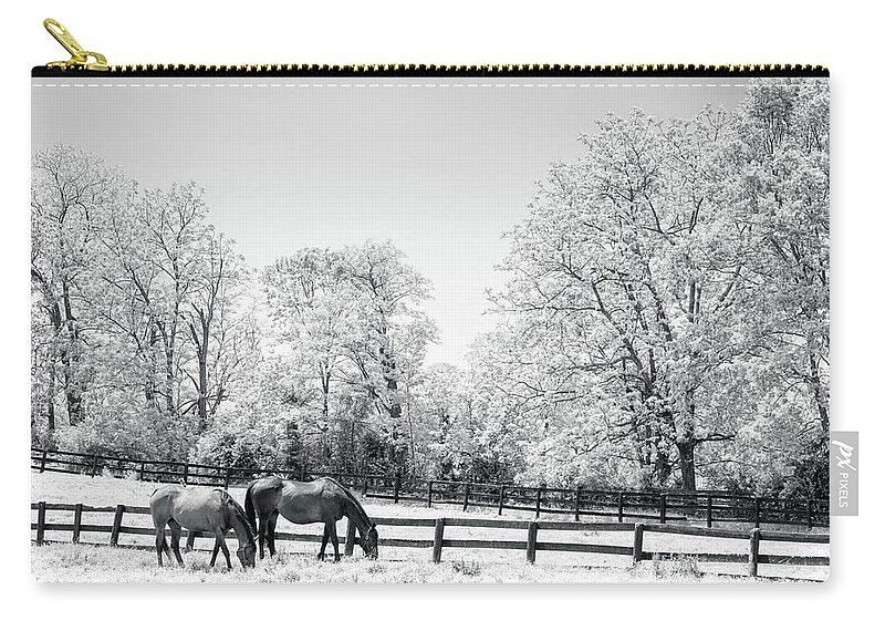 Agriculture Zip Pouch featuring the photograph Bluegrass horse farm IR by Alexey Stiop