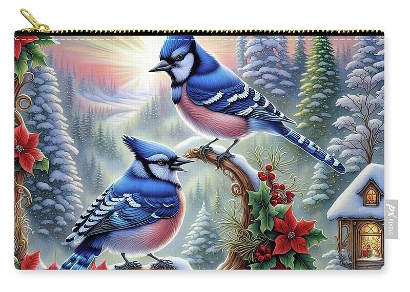 Nature Zip Pouch featuring the digital art Bluejays by Elaine Manley