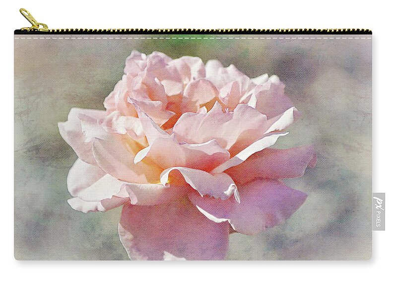 Rose Zip Pouch featuring the digital art Blush Pink Rose Blooming in the Sunshine by Gaby Ethington