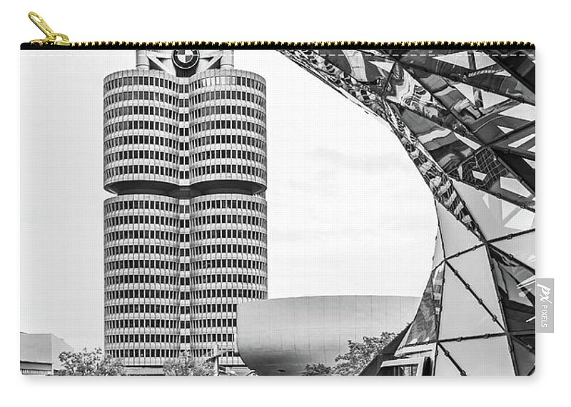 Bmw Zip Pouch featuring the photograph BMW Headquarters by Elvira Peretsman