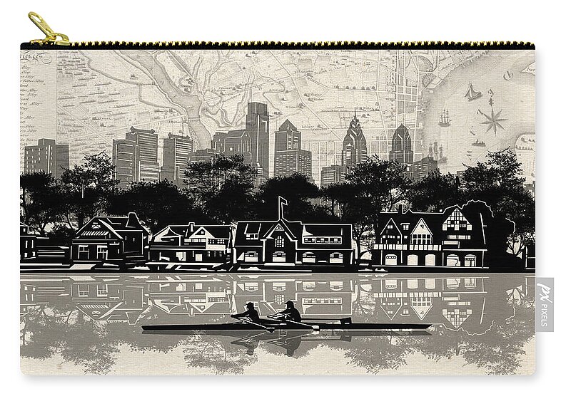 Philadelphia Zip Pouch featuring the digital art Boathouse Row Vintage Map by Bekim M