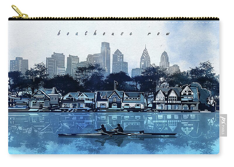 Philadelphia Zip Pouch featuring the digital art Boathouse Row Watercolor Blue by Bekim M