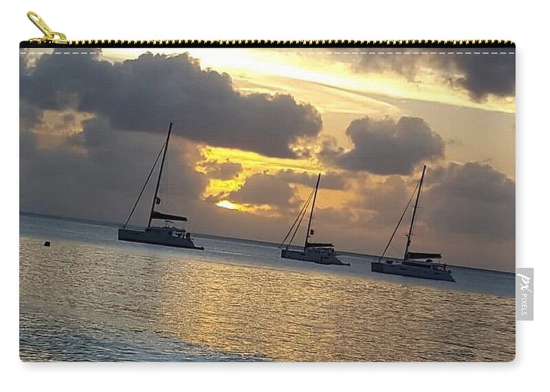 All Zip Pouch featuring the digital art Boats at Sea in Seychelles KN14 by Art Inspirity