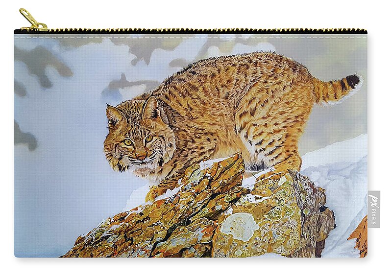 Wilderness Zip Pouch featuring the drawing Bobcat by Kelly Speros
