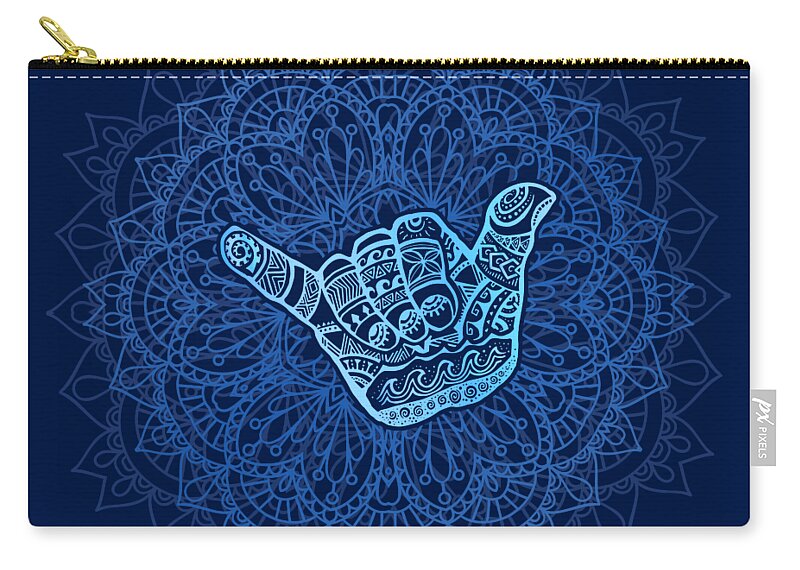Hangloose Carry-all Pouch featuring the digital art Boho Hang Loose Mandala - Blue by Laura Ostrowski