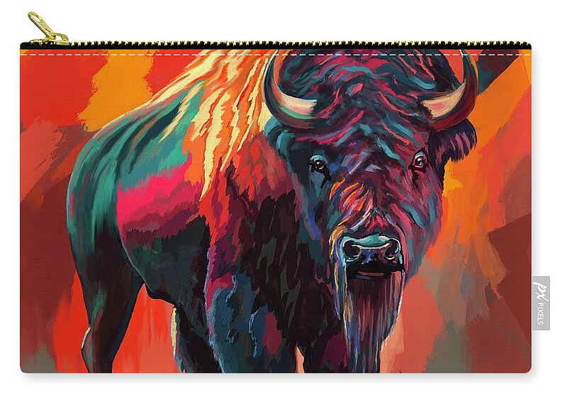 Buffalo Zip Pouch featuring the digital art Bold Buffalo by Mark Ross