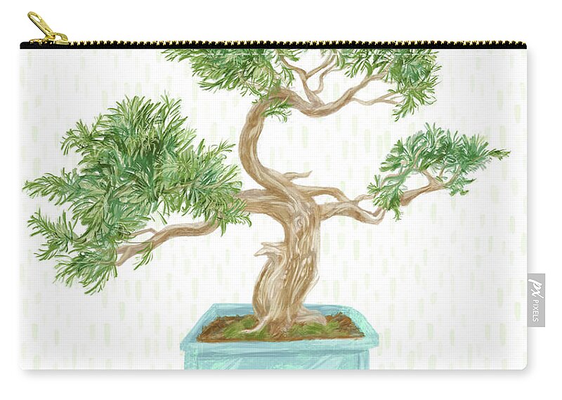 Bonsai Carry-all Pouch featuring the mixed media Bonsai Trees - Prostrata Juniper by Shari Warren