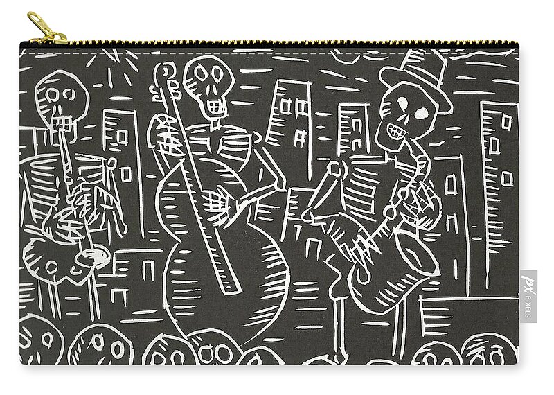 Skeletons Zip Pouch featuring the drawing Bonz and The HeadHunters Back by Popular Demand by Gerry High