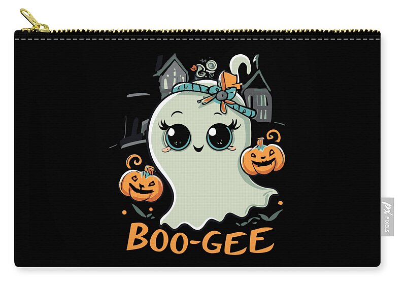 Halloween Zip Pouch featuring the digital art Boo Gee Cute Halloween Ghost by Flippin Sweet Gear