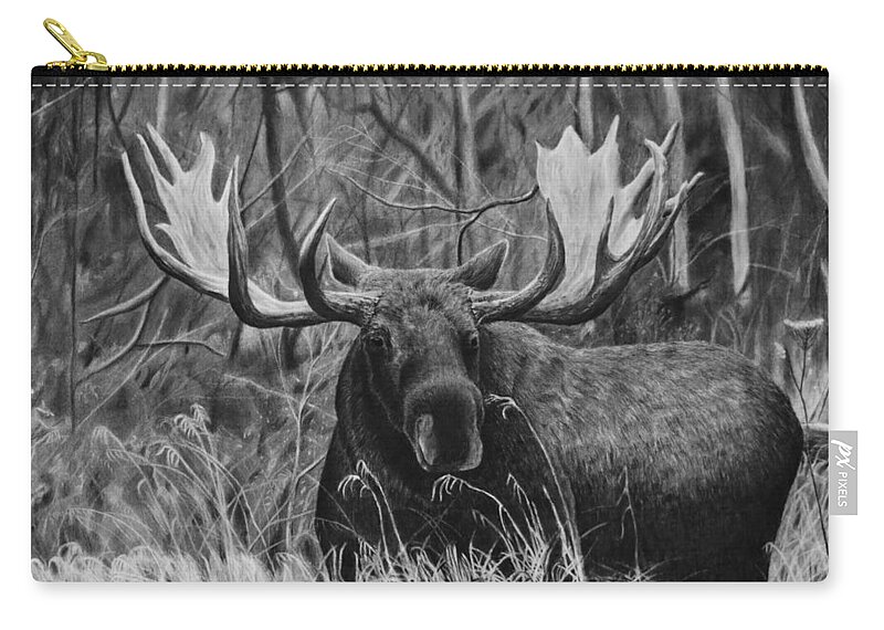 Moose Zip Pouch featuring the drawing Boreal by Greg Fox