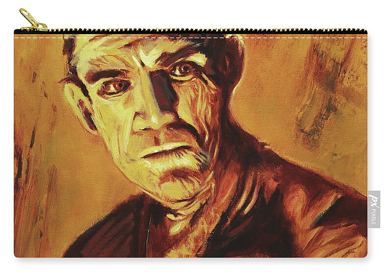 Boris Karloff Zip Pouch featuring the painting Boris Karloff The Mummy by Sv Bell