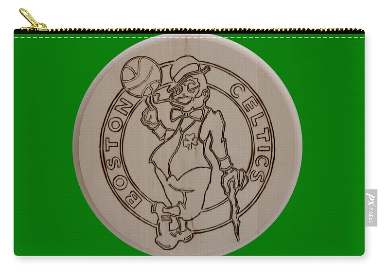Wood Burned Art Carry-all Pouch featuring the pyrography Boston Celtics est 1946 by Sean Connolly