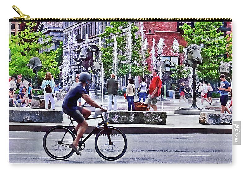 Boston Zip Pouch featuring the photograph Boston MA - Rings Fountain by Susan Savad