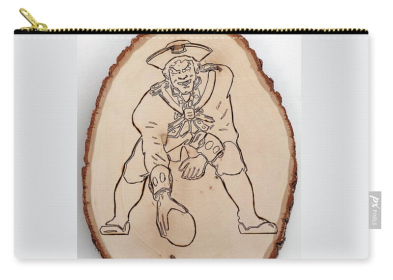 Pyrography Zip Pouch featuring the pyrography Boston Patriots est 1960 by Sean Connolly