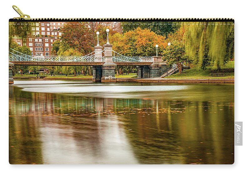 Boston Wall Art Zip Pouch featuring the photograph Boston Public Garden Foot Bridge in Autumn by Gregory Ballos