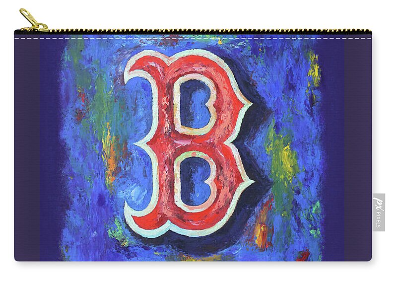 Baseball Zip Pouch featuring the painting Boston Red Sox Baseball by Dan Haraga