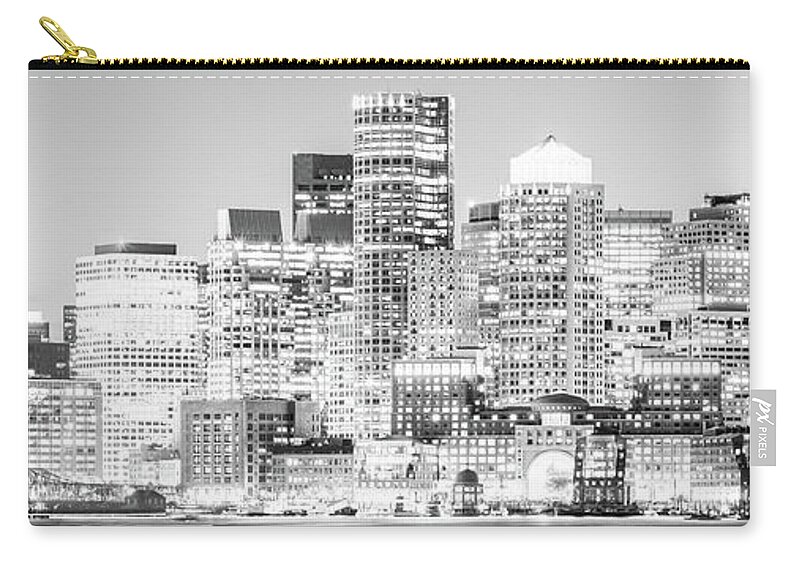 2014 Zip Pouch featuring the photograph Boston Skyline Cityscape at Night Black and White Panorama by Paul Velgos