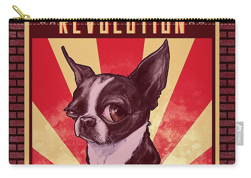 Boston Terrier Zip Pouch featuring the drawing Boston Terrier REVOLUTION by John LaFree