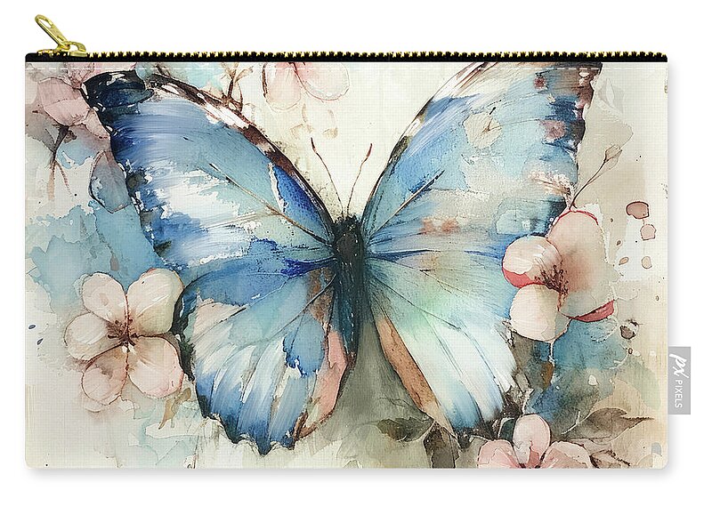 Butterfly Zip Pouch featuring the painting Botanical Blue Butterfly by Tina LeCour