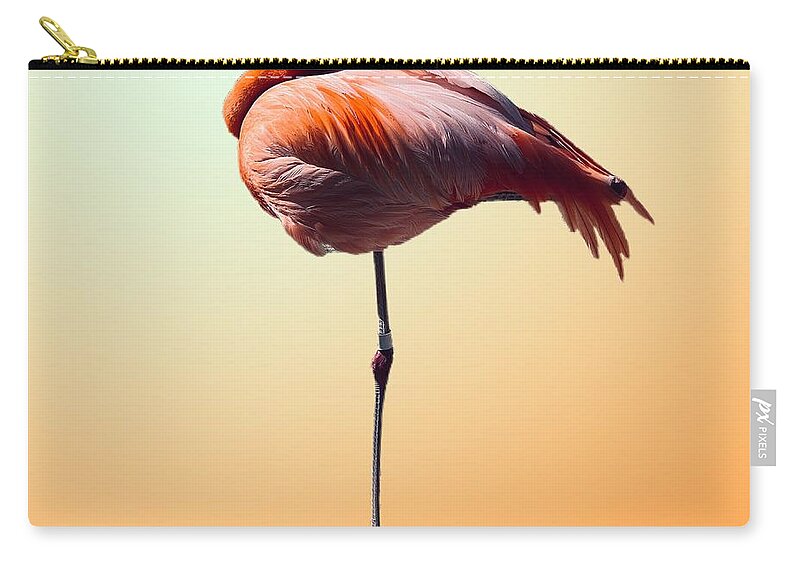Flamingo Orange Black Foot Green Background Bird Zip Pouch featuring the digital art Bother Me Not I Am Sleepling by Kathleen Boyles