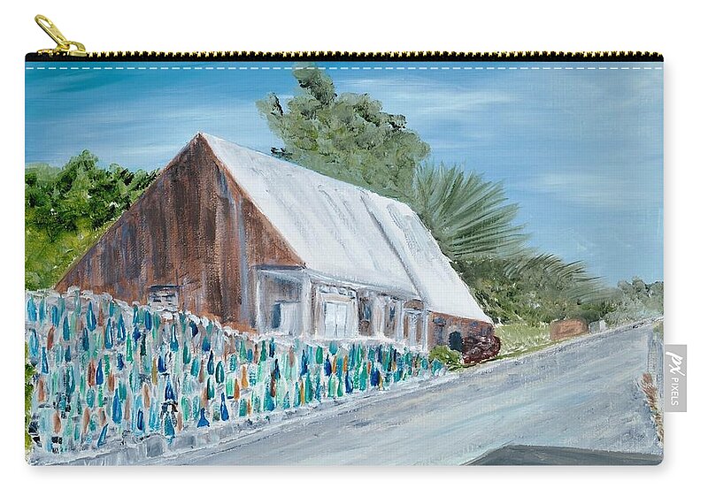 Bottle Zip Pouch featuring the painting Bottle Wall of Key West by Linda Cabrera
