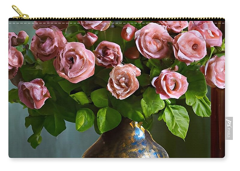 Roses Zip Pouch featuring the digital art Bouquet of Pink Roses by Katrina Gunn