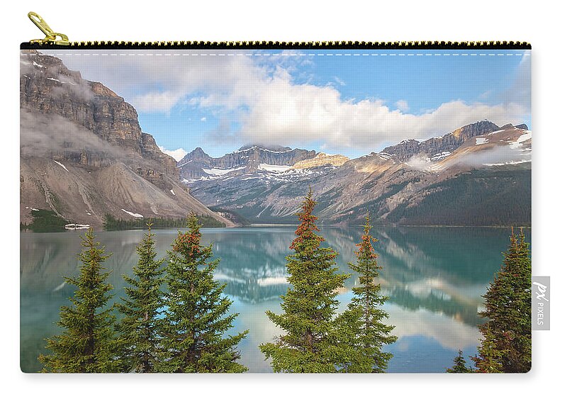 Canadian Rockies Zip Pouch featuring the photograph Bow Lake by Jonathan Nguyen