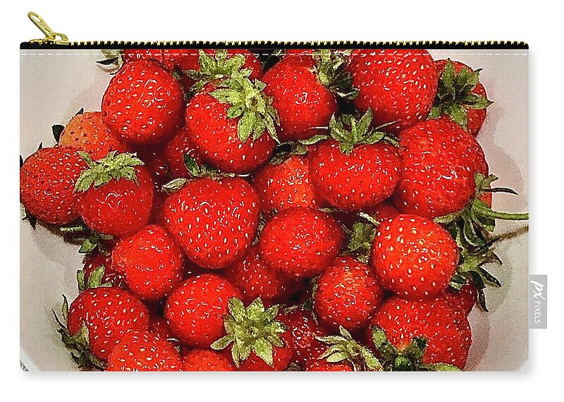 Garden Zip Pouch featuring the photograph Bowl of Freshly Picked Garden Strawberries by Gordon James
