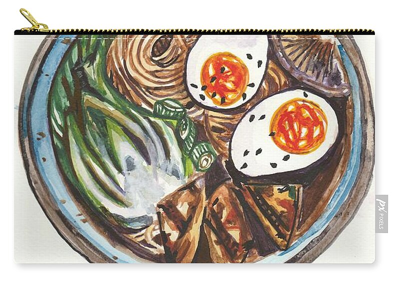 Bowl With Ramen Noodles Zip Pouch featuring the painting Bowl With Ramen by Cami Lee