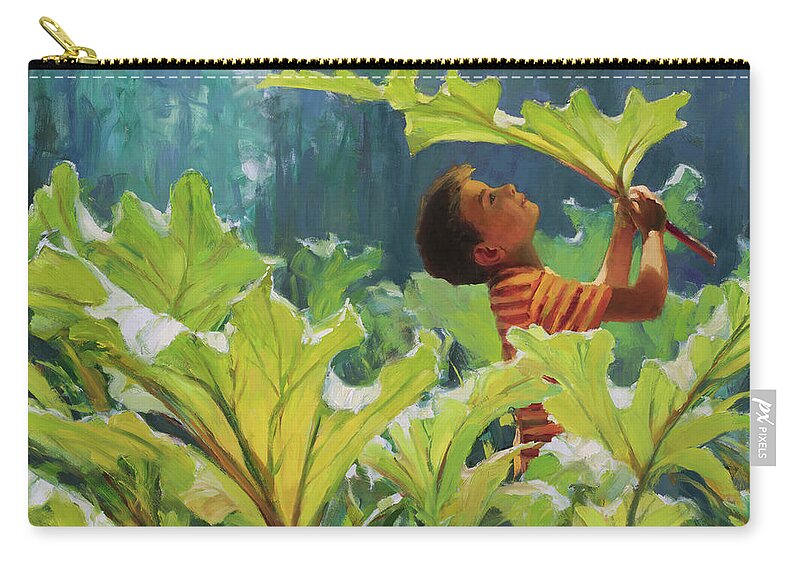 Forest Zip Pouch featuring the painting Boy in the Rhubarb Patch by Steve Henderson