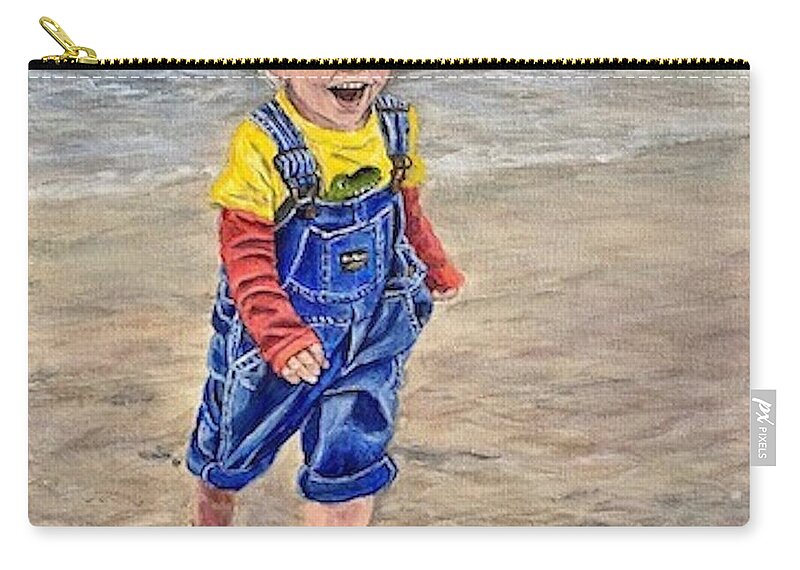 Beach Zip Pouch featuring the painting Boy on the Beach by Bonnie Peacher