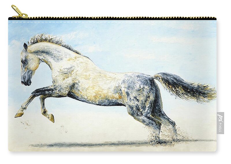Horse Zip Pouch featuring the painting Break Free by Richard Young