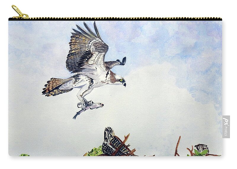 Osprey. Bird Of Prey Zip Pouch featuring the painting Breakfast by Barbara F Johnson
