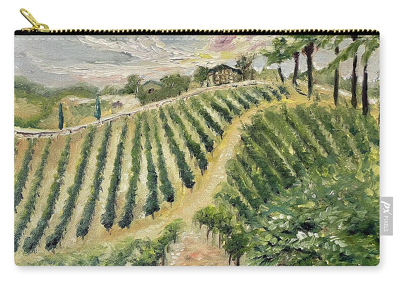 Vineyard Carry-all Pouch featuring the painting Brendas View at Lorenzi Estate Winery in Temecula by Roxy Rich