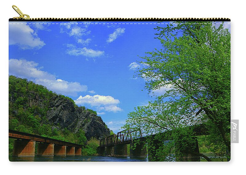 Bridge Across The Potomac River In Harpers Ferry West Virginia Zip Pouch featuring the photograph Bridge Across the Potomac River in Harpers Ferry West Virginia by Raymond Salani III