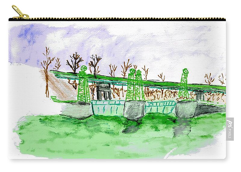 Bridge Zip Pouch featuring the painting Bridge Over the Mohawk by Branwen Drew