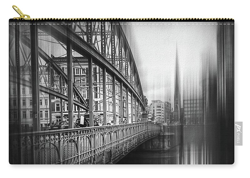 Hamburg Zip Pouch featuring the photograph Bridges of Speicherstadt Hamburg Germany Black and White by Carol Japp