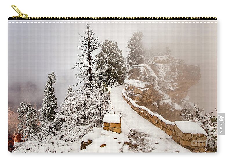 Bright Angel Trail North Rim Grand Canyon Zip Pouch featuring the photograph Bright Angel Trail Snow North Rim Grand Canyon by Dustin K Ryan