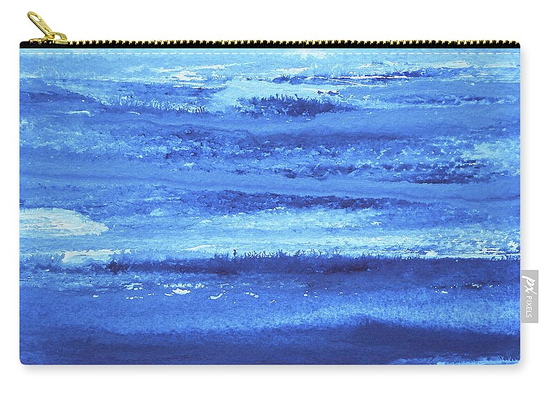 Abstract Sea Zip Pouch featuring the painting Bright Blue Peaceful Sea And Sky Abstract Landscape Contemporary Art Decor by Irina Sztukowski