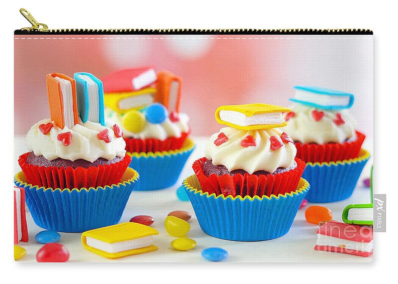 Back To School Zip Pouch featuring the photograph Bright colorful Back to School theme cupcakes. by Milleflore Images