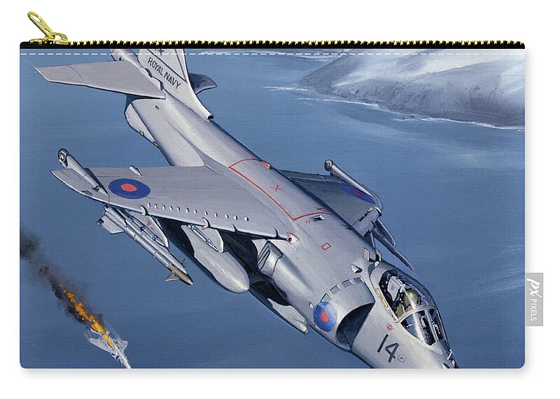 Aviation Zip Pouch featuring the painting British Aerospace Sea Harrier by Jack Fellows