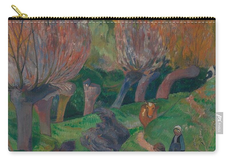 Vintage Zip Pouch featuring the painting Brittany Landscape with Women and Cows, 1889 by Paul Gauguin 1848 1903 by MotionAge Designs